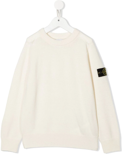 Shop Stone Island Junior Knitted Logo-patch Jumper In Nude