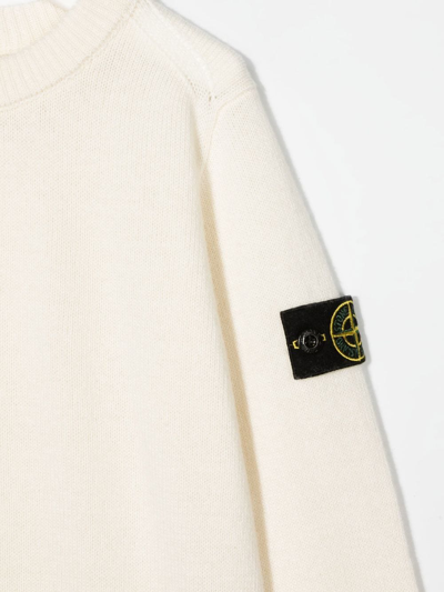Shop Stone Island Junior Knitted Logo-patch Jumper In Nude