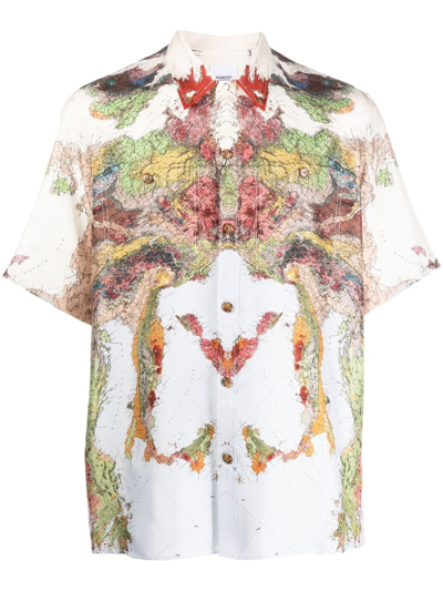 Shop Burberry Map Graphic-print Silk Shirt In Nude