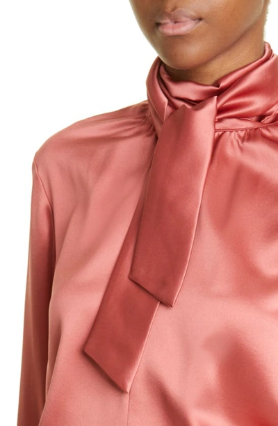 Shop Max Mara Tenebre Tie Neck Long Sleeve Silk Blouse In Fard