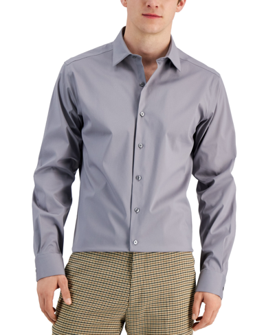 Shop Alfani Men's Slim Fit Stain Resistant Dress Shirt, Created For Macy's In Silver Filigree