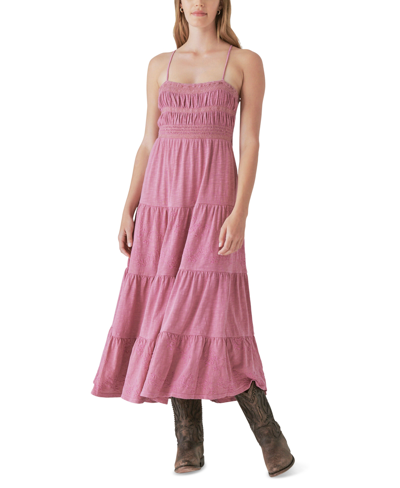 Shop Lucky Brand Embroidered Cotton Beach Maxi Dress In Heather Rose