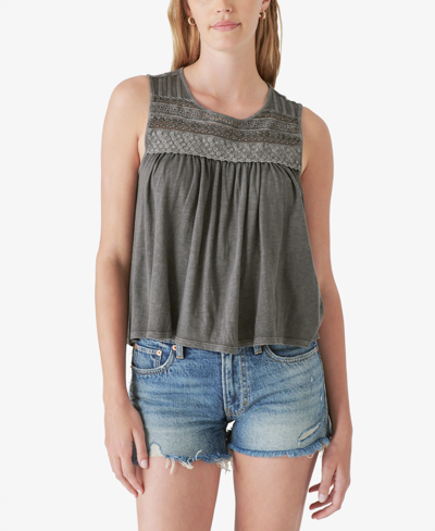 Shop Lucky Brand Lace-trim Tank Top In Washed Black