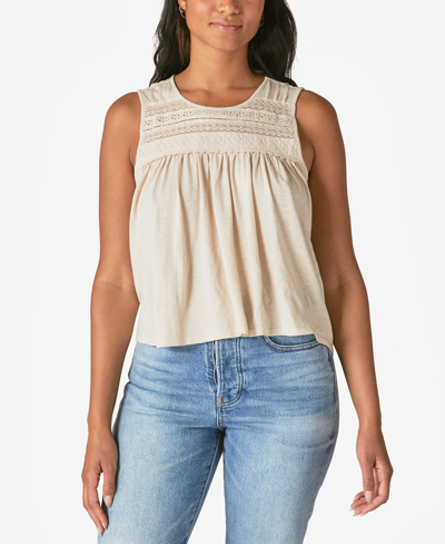Shop Lucky Brand Lace-trim Tank Top In Cream