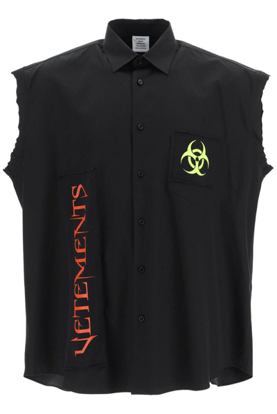 Shop Vetements Logo Printed Sleeveless Shirt In Black