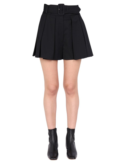 Shop Patou Belted Pleat Detailed Shorts In Black