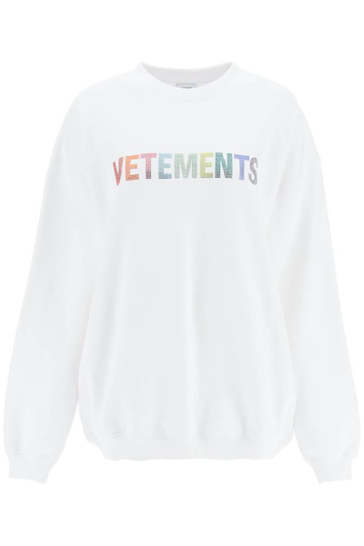 Shop Vetements Logo Embellished Crewneck Sweatshirt In White