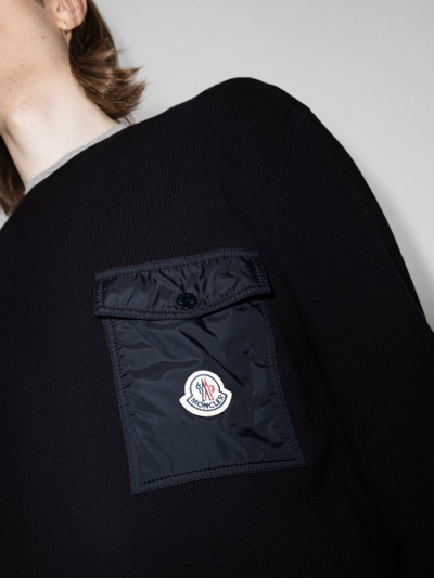 Moncler Pocket-detail Crew Neck Jumper In Blue