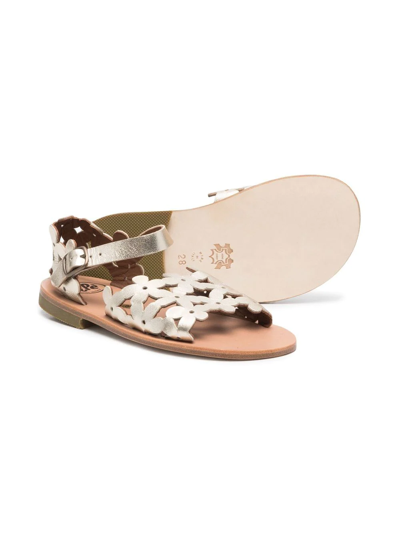 Shop Pèpè Julie Floral Cut-out Sandals In Gold