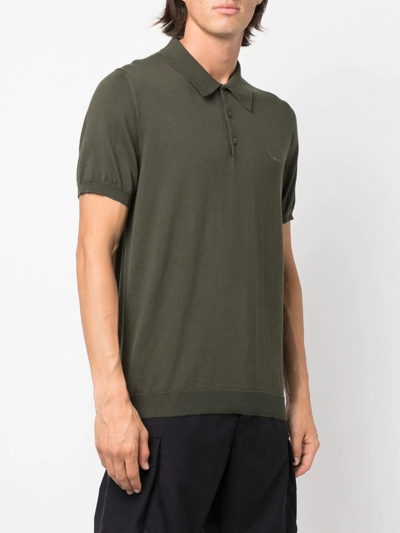 Shop Woolrich Logo-embroidered Knitted Polo Shirt In Green