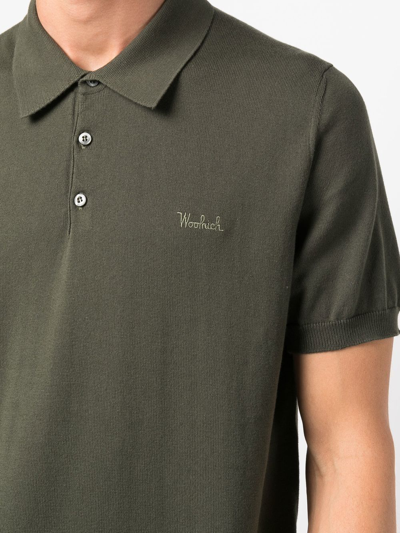 Shop Woolrich Logo-embroidered Knitted Polo Shirt In Green