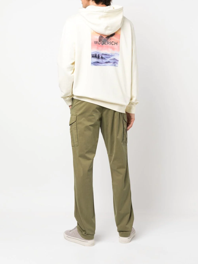 Woolrich Graphic-print Long-sleeve Hoodie In Neutrals