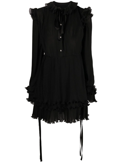 Shop Philipp Plein Ruffled Plissé Midi Dress In Black