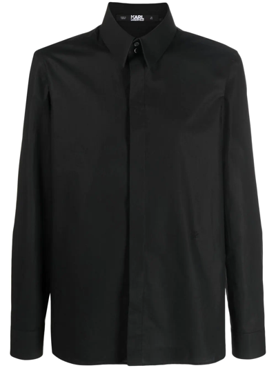 Shop Karl Lagerfeld Button-up Poplin Shirt In Black