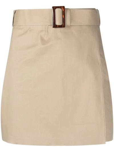 Shop Mackintosh Seema Bonded Cotton Skirt In Brown