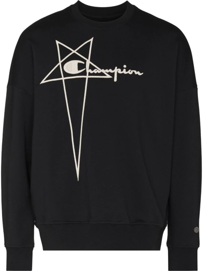 Shop Rick Owens Drkshdw X Champion Logo-embroidered Sweatshirt In Black