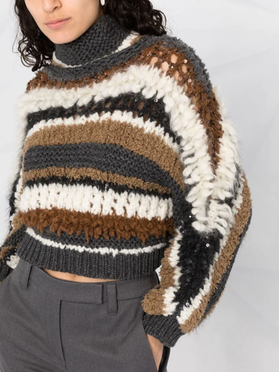 Brunello Cucinelli Colour-block Cashmere Jumper In Grey