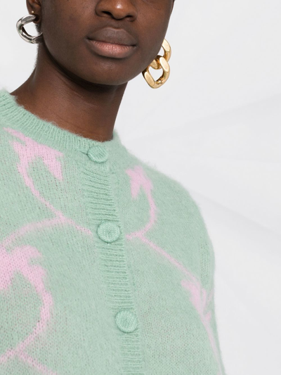 Pinko Intarsia-logo Cardigan In Green | ModeSens