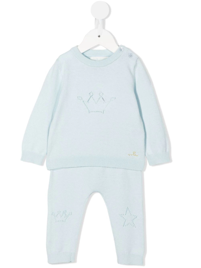Shop Marie-chantal Perforated-detail Two-piece Babygrow Set In Blue