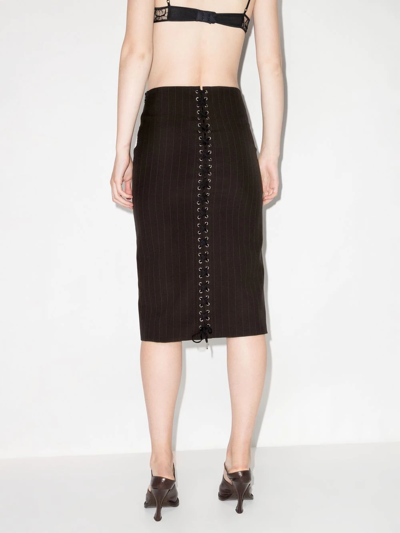 Jean Paul Gaultier X Lotta Volkova Brown Pinstripe Wool Midi Skirt In Black