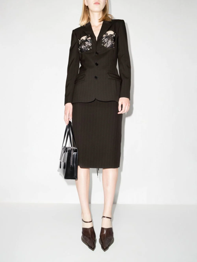 Jean Paul Gaultier X Lotta Volkova Brown Pinstripe Wool Midi Skirt In Black