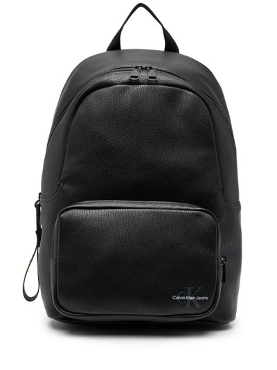 Shop Calvin Klein Tagged Campus Faux-leather Backpack In Black