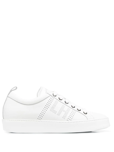 Shop Les Hommes Perforated Detail Sneakers In White