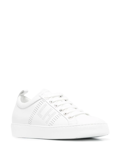 Shop Les Hommes Perforated Detail Sneakers In White