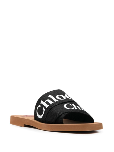 Chloé Black Logo Open-toe Sandals In Black