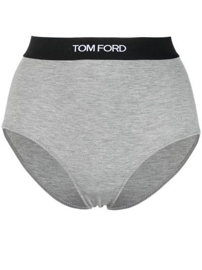 Shop Tom Ford Logo-waist Briefs In Grey