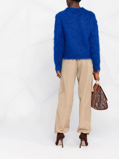 Shop Etro Embroidered-logo Long-sleeve Jumper In Blue