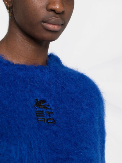 Shop Etro Embroidered-logo Long-sleeve Jumper In Blue