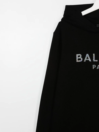 Shop Balmain Teen Logo-print Hoodie Dress In Black