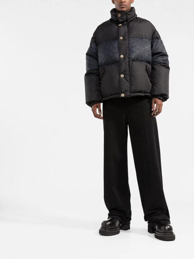 Shop Versace La Greca Puffer Jacket In Black