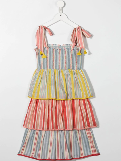 Shop Zimmermann Pattie Tiered Stripe-print Dress In Blue
