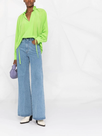 Shop Victoria Beckham Gathered-detail Long-sleeve Blouse In Green