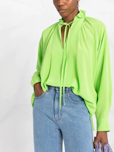 Shop Victoria Beckham Gathered-detail Long-sleeve Blouse In Green