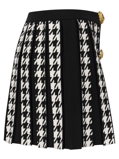 Shop Balmain Pleated Miniskirt With Buttons In Black/white