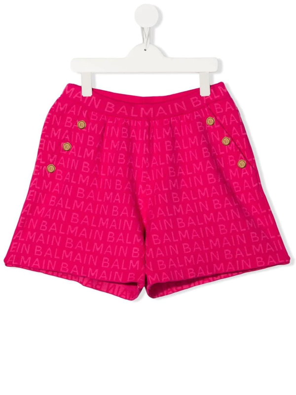 Balmain Kids button-embossed cotton shorts - Pink