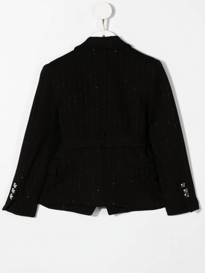 Shop Balmain Kids Double-breasted Blazer In Black Pinstripe Lurex Fabric In Nero