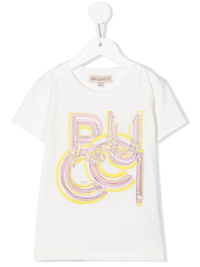 Shop Emilio Pucci Kids White T-shirt With Pucci Graffiti Print In Bianco