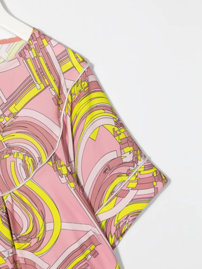 Shop Emilio Pucci Kids Blouse In Pink And Yellow Printed Viscose In Rosa