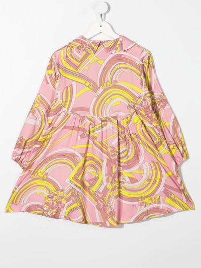 Shop Emilio Pucci Kids Short Dress In Pink And Yellow Printed Viscose In Rosa