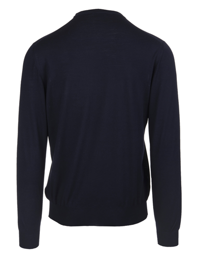 Shop Fedeli Man Round Neck Pullover In Navy Blue Wool In Blu Navy