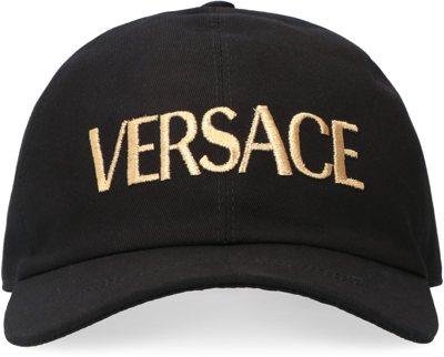 Shop Versace Logo Embroidery Baseball Cap In Black