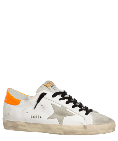 Shop Golden Goose Superstar Leather Sneakers In White - Ice - Orange Fluo