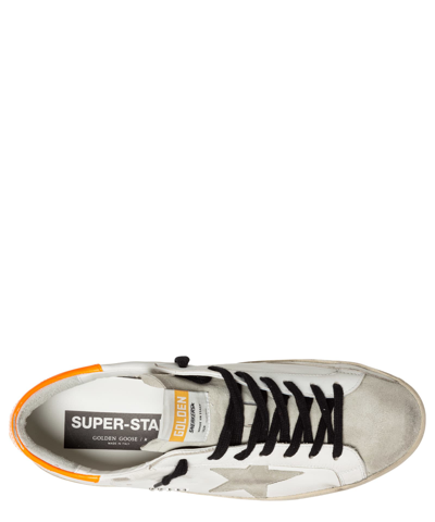 Shop Golden Goose Superstar Leather Sneakers In White - Ice - Orange Fluo