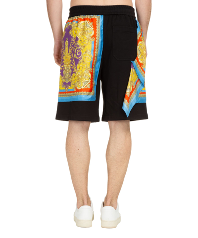 Shop Versace Barocco Goddes Cotton Shorts In Black - Multicolor