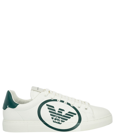Shop Emporio Armani Leather Sneakers In Off White - Green