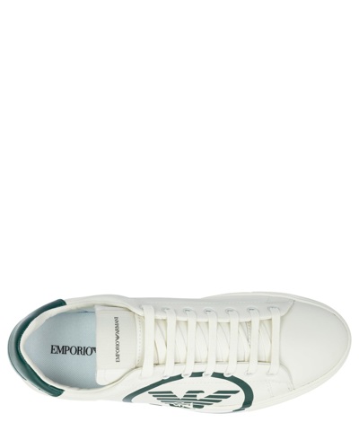 Shop Emporio Armani Leather Sneakers In Off White - Green